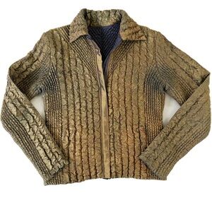 Ubu Jacket Womens Small Crinkled Full Zip Reversible Green Purple Art to Wear